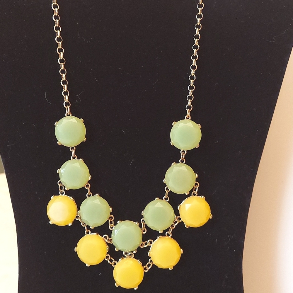J. Crew‎ Tag Necklace Statement Butter Yellow Spring Green Prong set